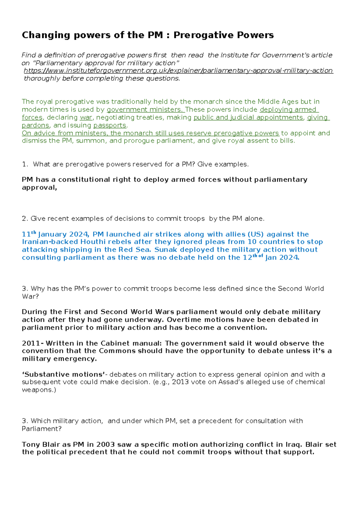 Changing Powers of the PM: Understanding Prerogative Powers - Studocu