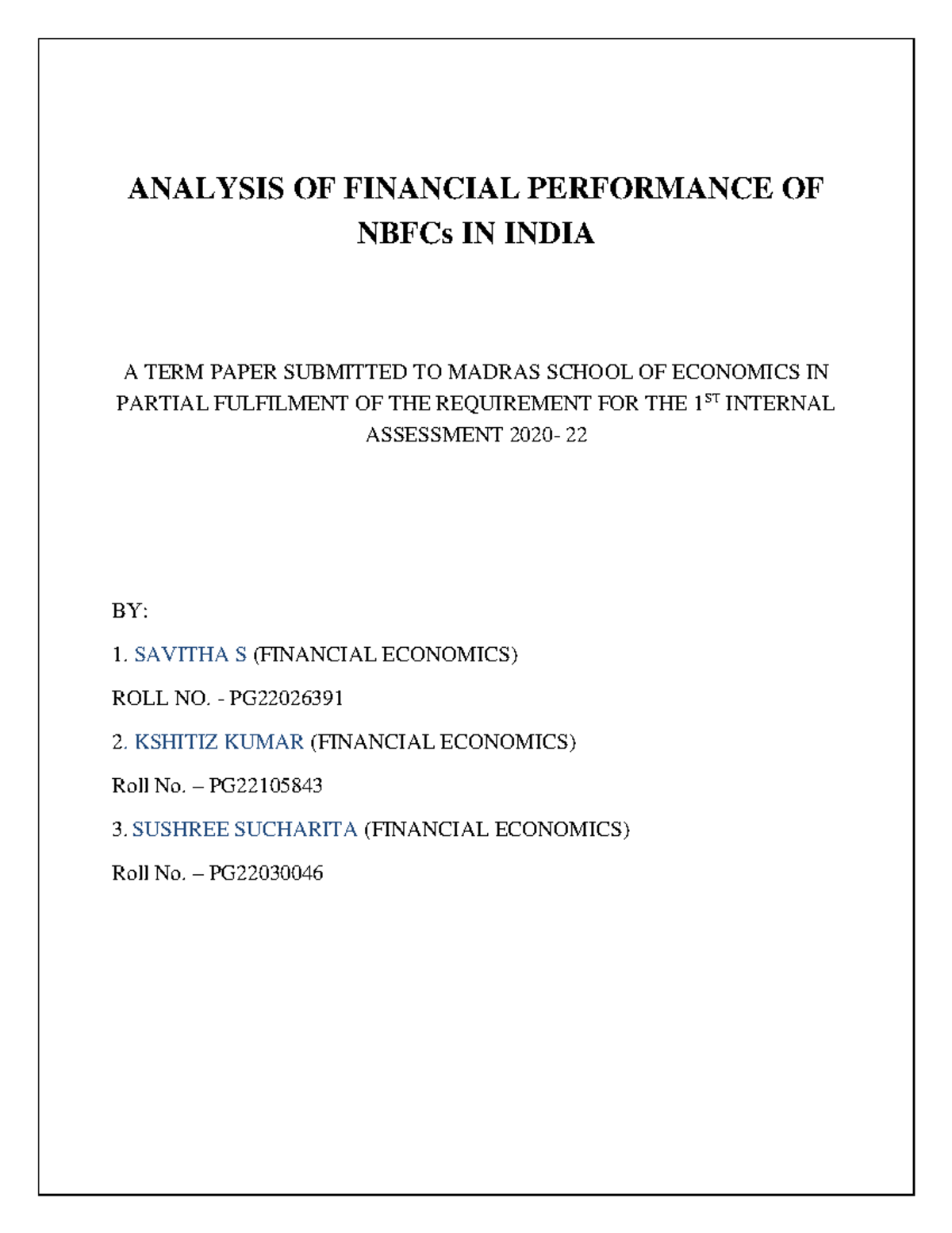 Analysis of financial performance of NBFCs in India - ANALYSIS OF ...