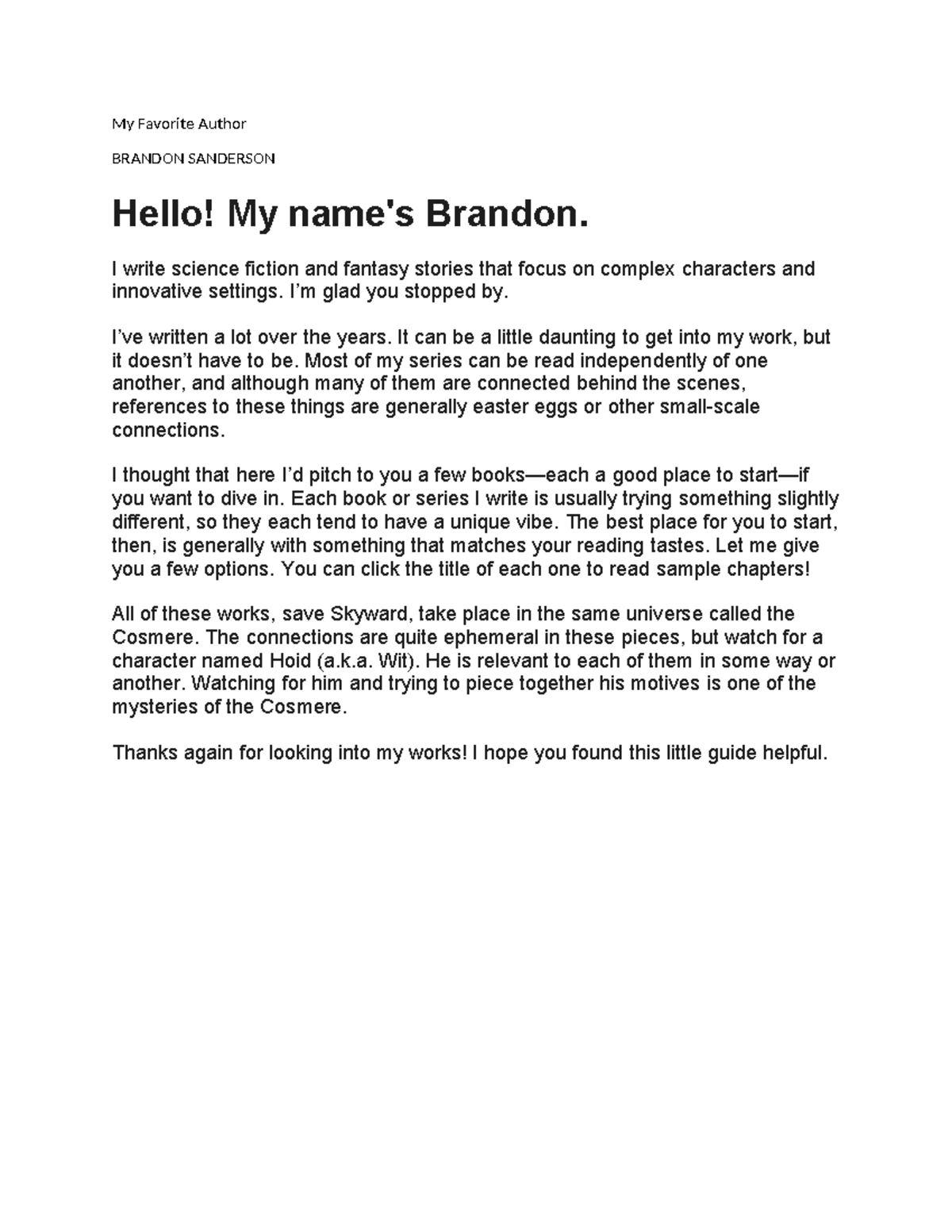 brandon sanderson - My Favorite Author BRANDON SANDERSON Hello! My name ...