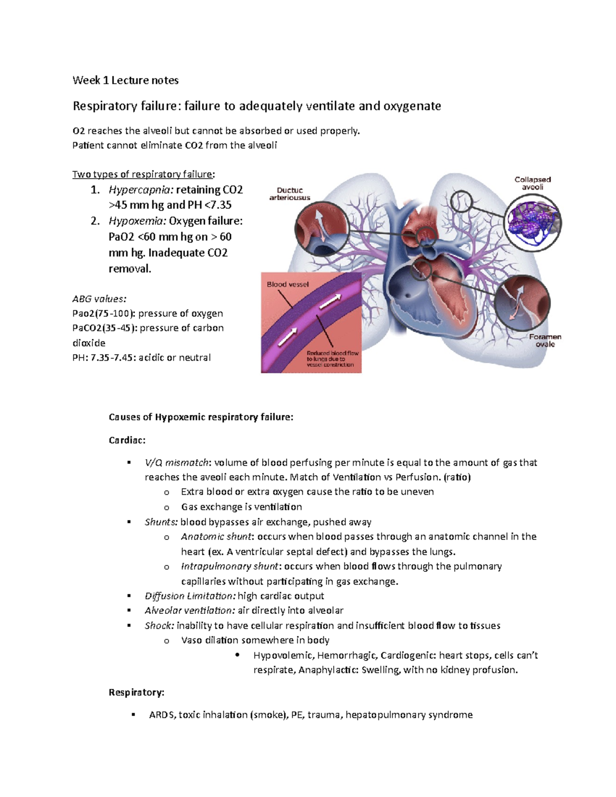 Week 1 Lecture - ARDS and respiratory distress - Week 1 Lecture notes ...