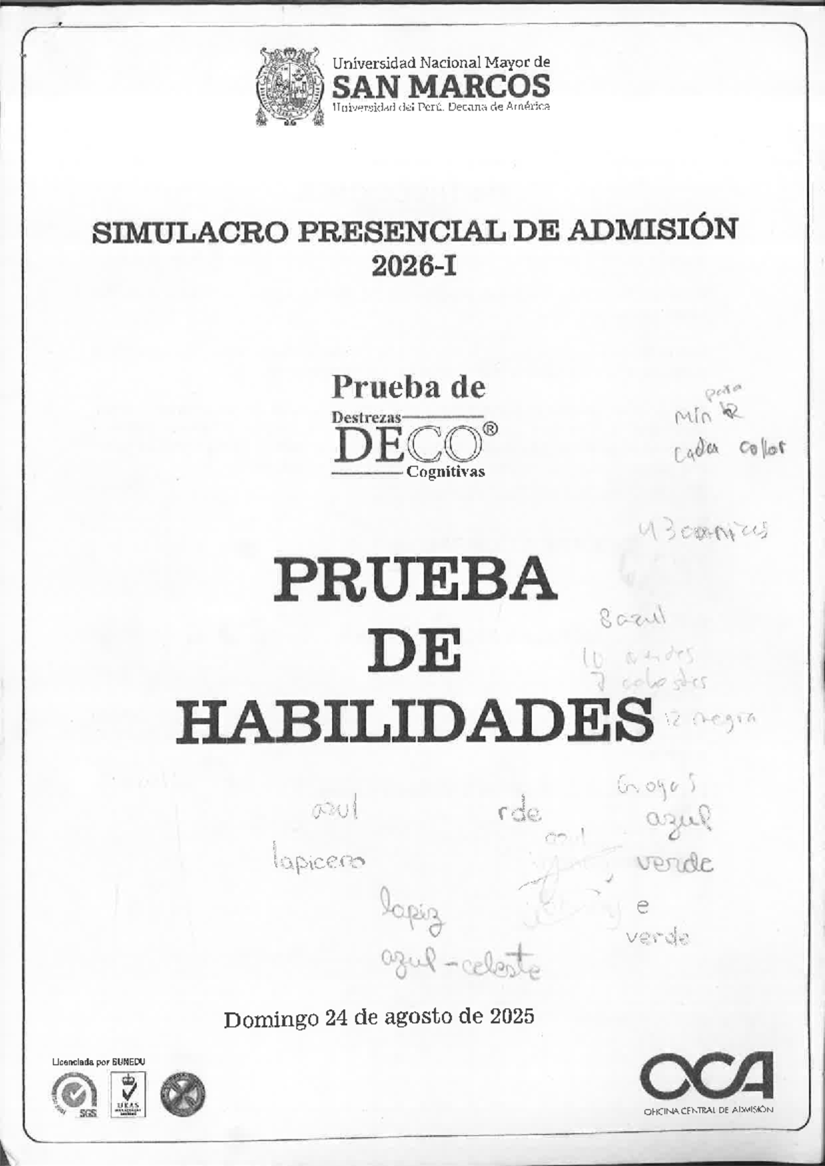 Simulacro Presencial de Admisión 2026-I - Prueba DECO® ÁREA E - Studocu