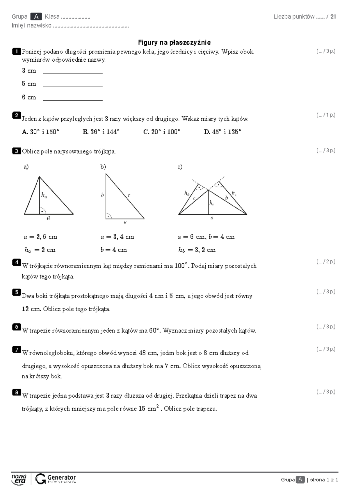 Figury Na Płaszczyźnie Klasa 6 Docer Sprawdzian Gwo