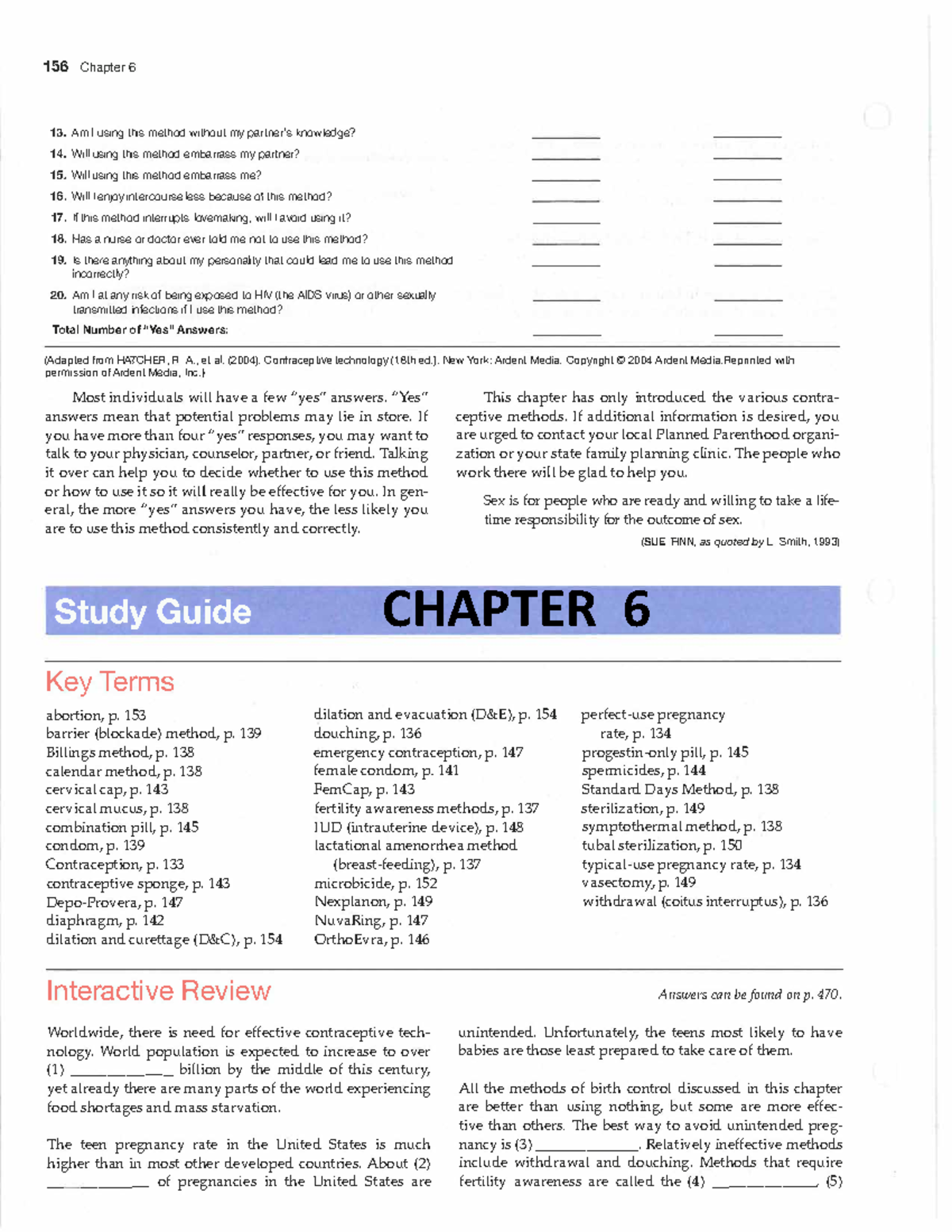Chapter 6 Study Guide: Contraceptive Methods Overview - Studocu
