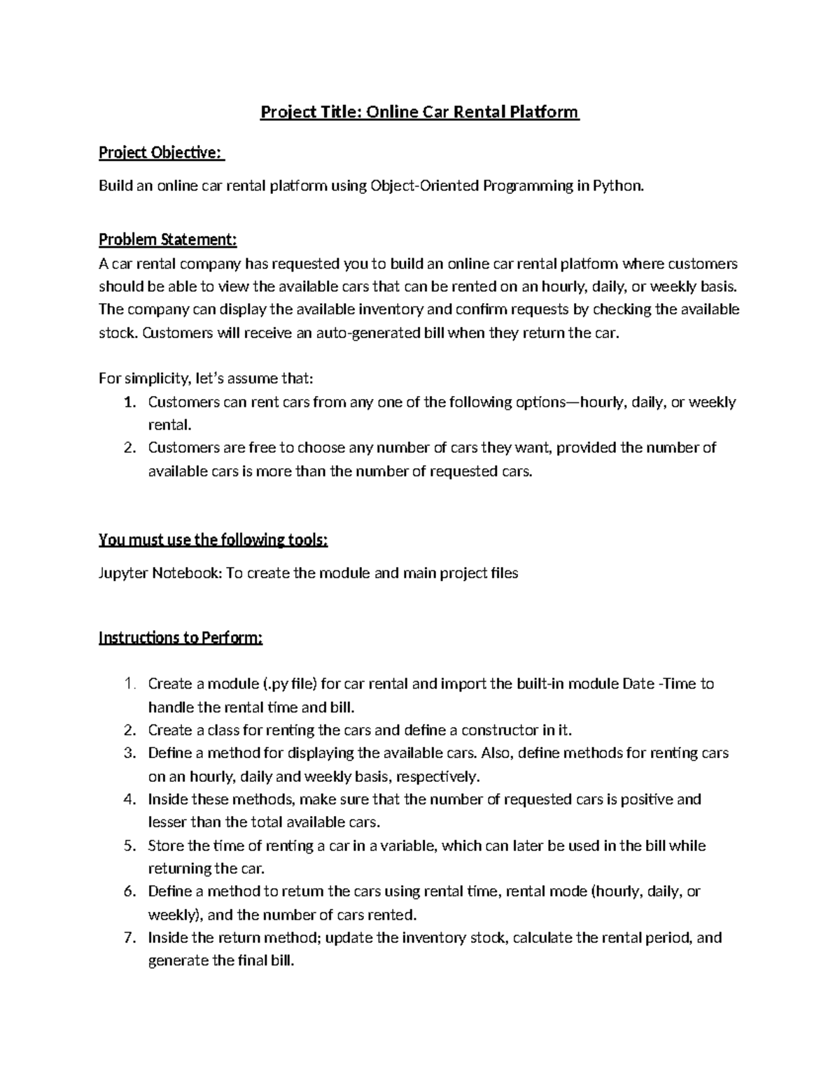 Online Car Rental Platform - Problem Statement and Objectives - Studocu