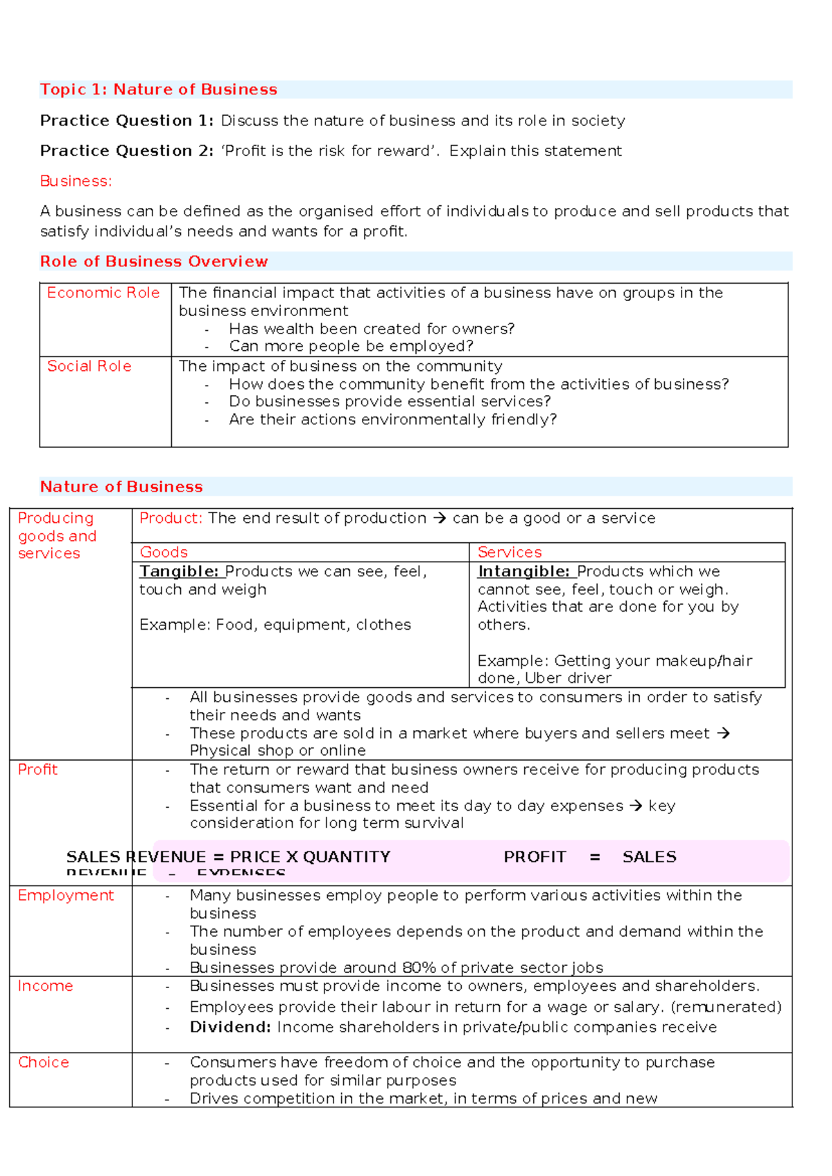 Business Nature & Role Insights - Prelim Notes for BUS101 - Studocu