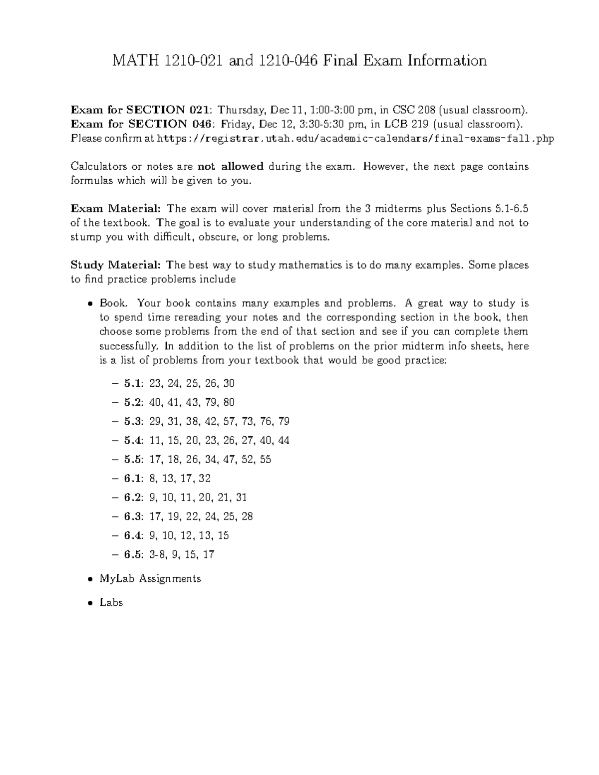 MATH 021 & 046 Final Exam Info and Study Guide - Studocu
