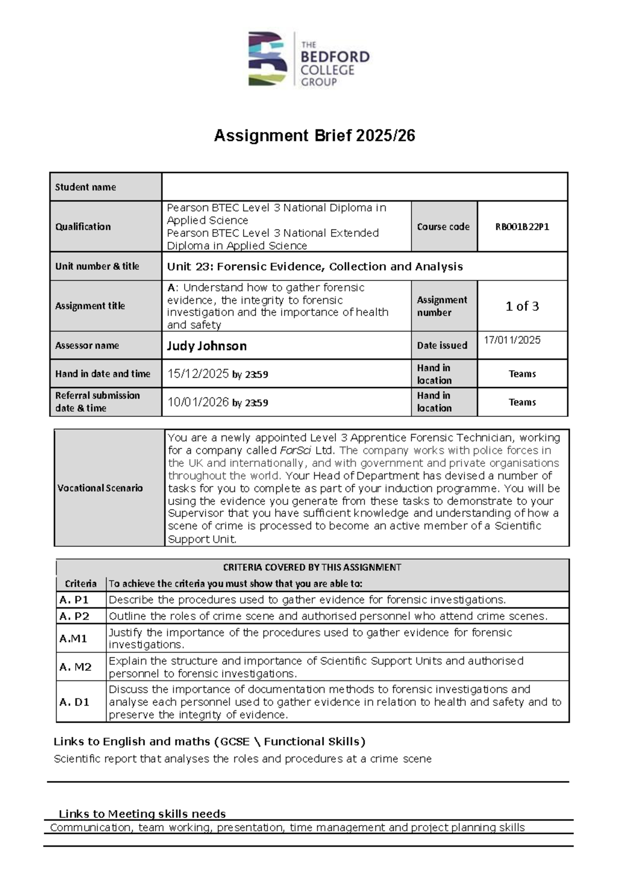 Forensic Evidence Collection & Analysis Assignment Brief U23A1 - Studocu