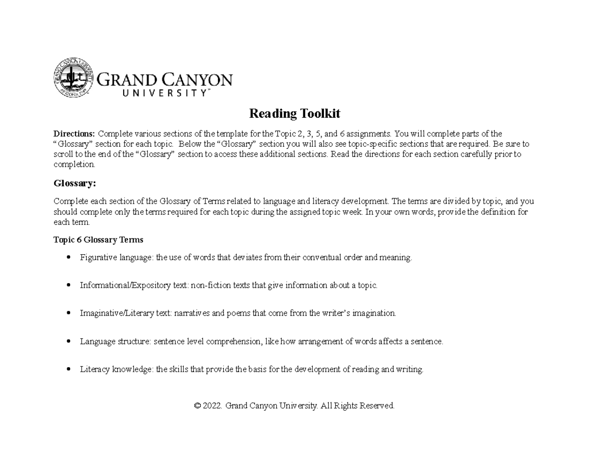 ELM 315 Reading Toolkit: Glossary & Strategies for Literacy Development ...