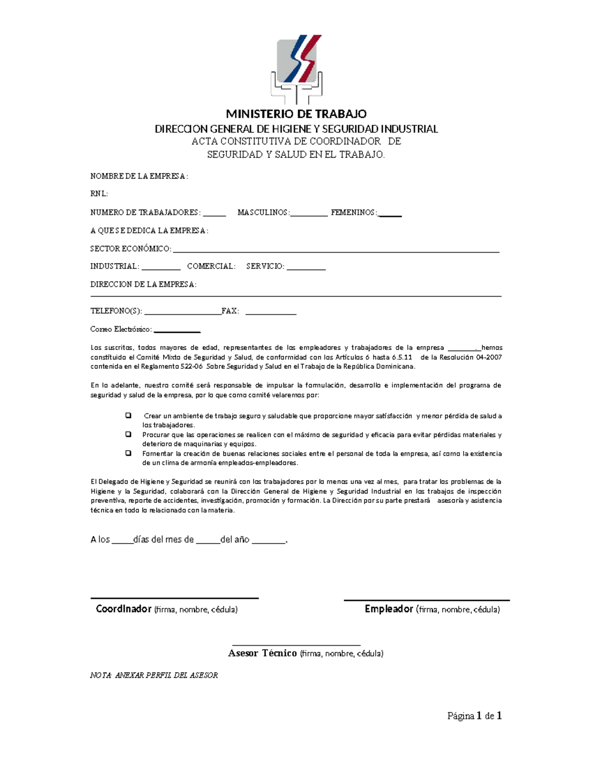 Acta Constitutiva del Comité de Seguridad y Salud en el Trabajo - Studocu