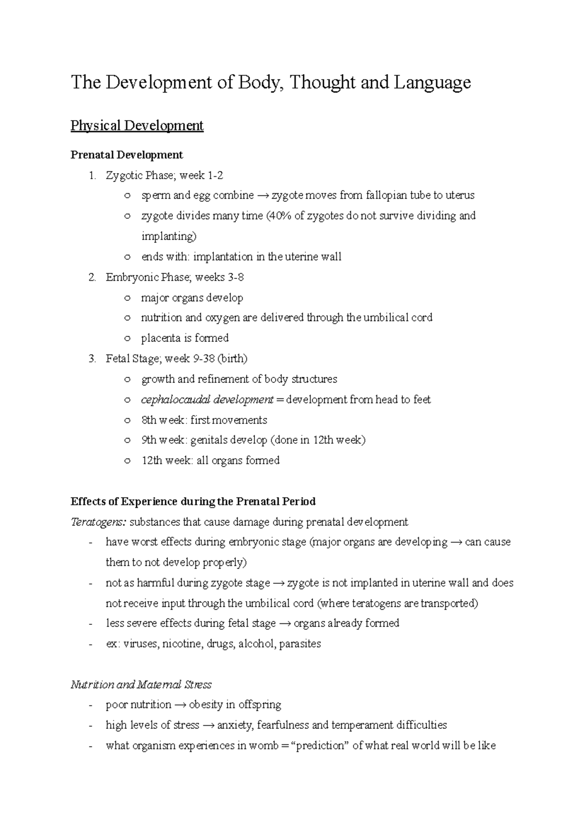 Intro to Psych Chapter 11: Human Development and Language Acquisition ...