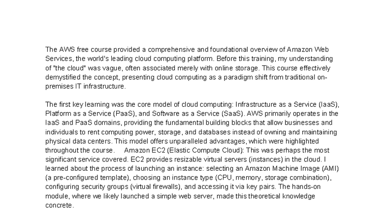 The AWS free course - Practice - The AWS free course provided a ...