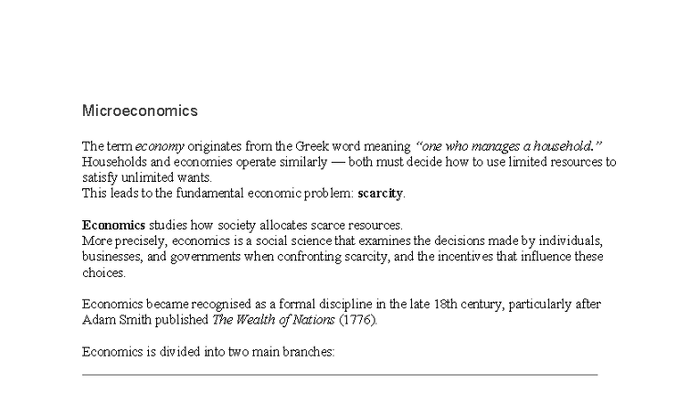 Microeconomics - Key Concepts and Principles Notes - Studocu