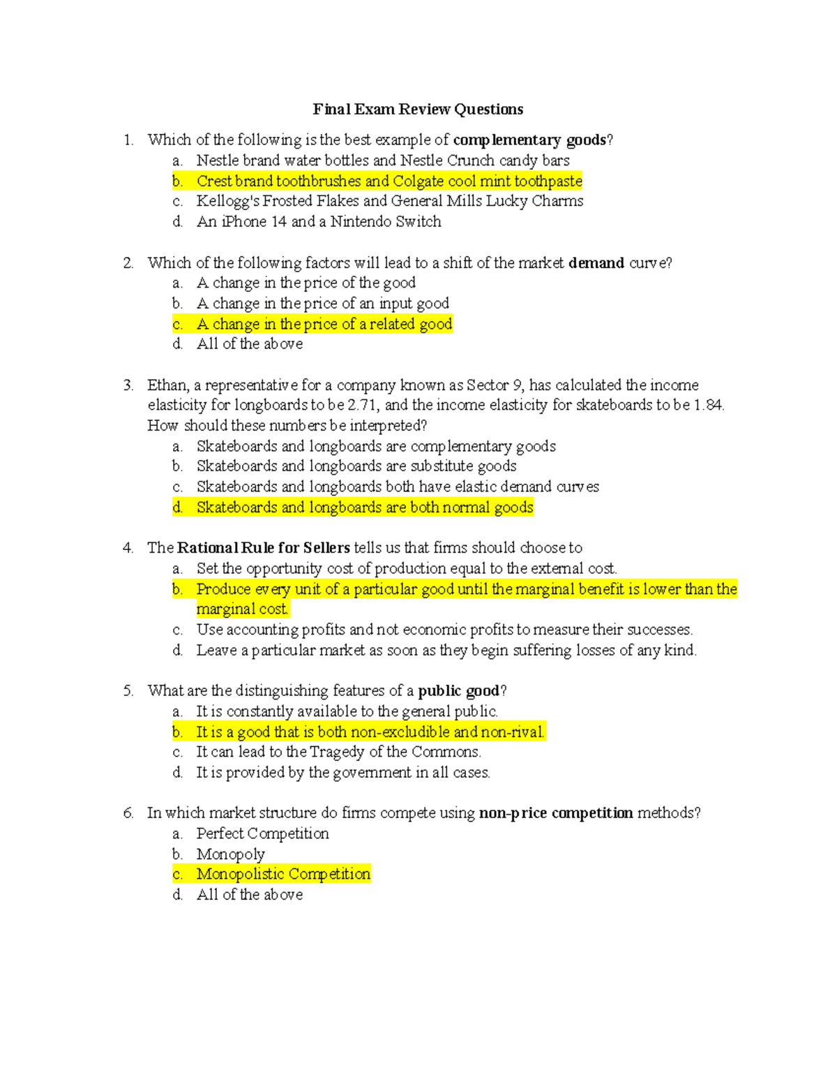 Final Exam Review Questions for Economics (Course Code: ECO101) - Final ...