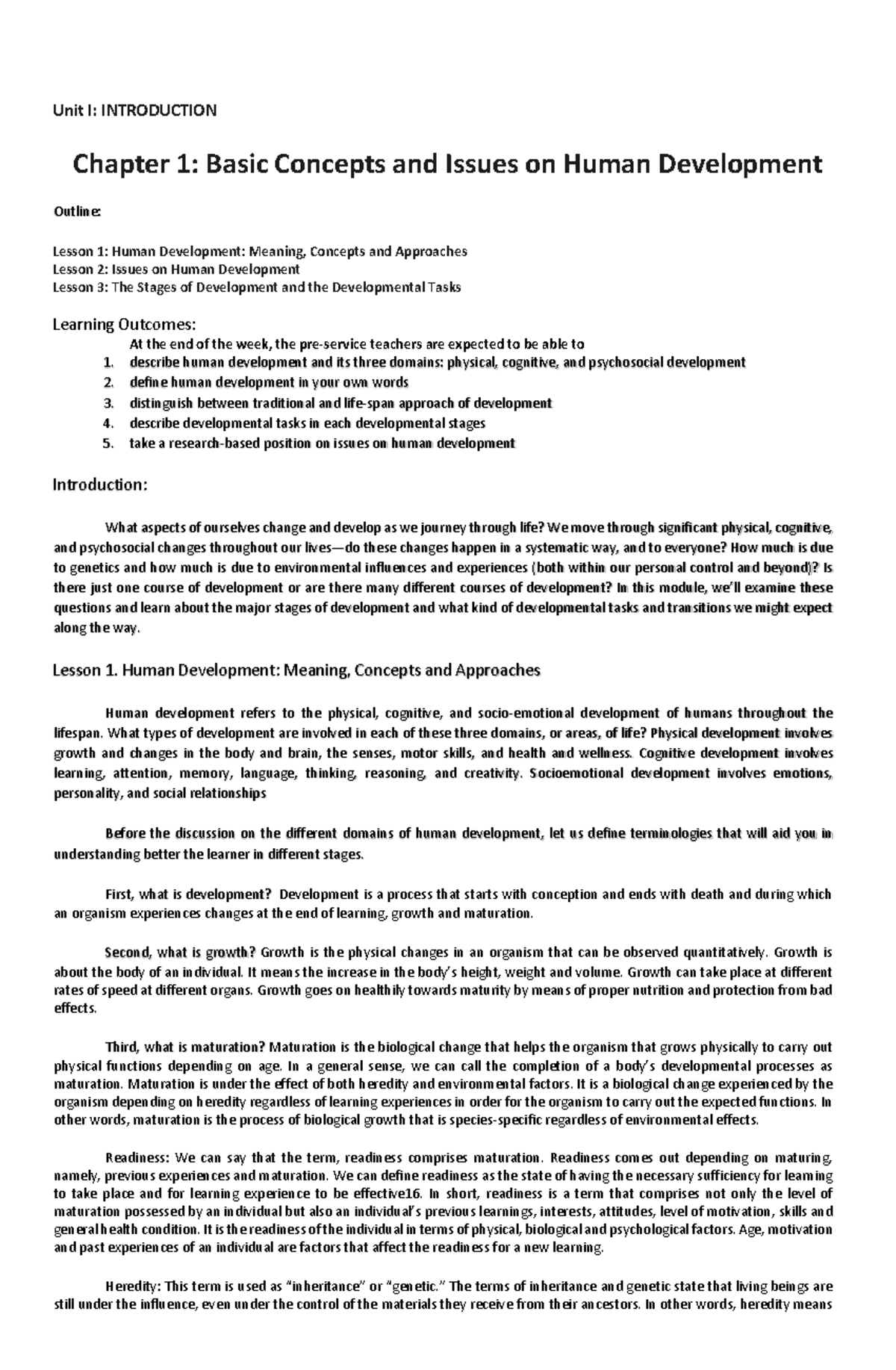 Lecture Notes 1: Understanding Human Development Concepts - Studocu
