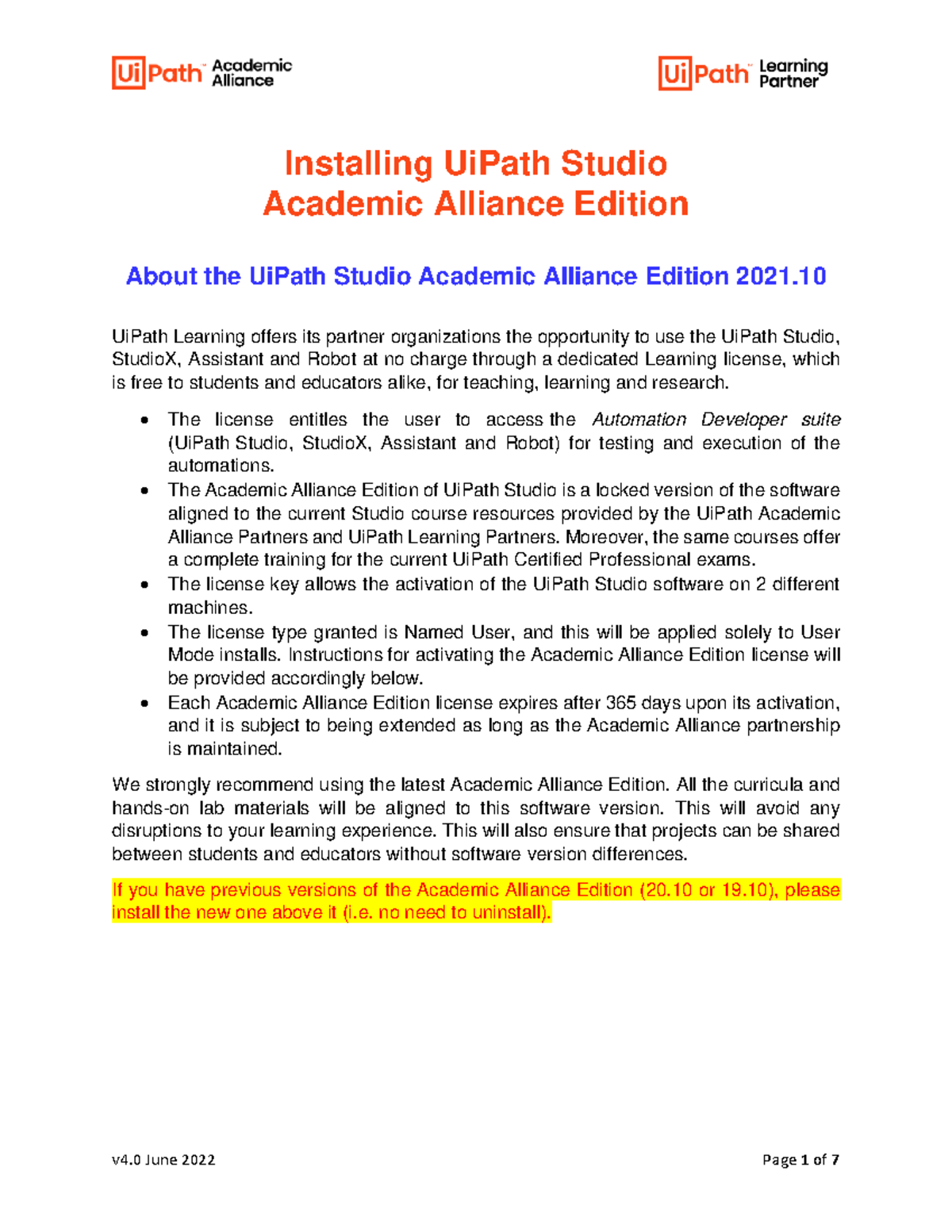 UiPath Academic Alliance Edition Installation Guide (2021.10.5) - Studocu