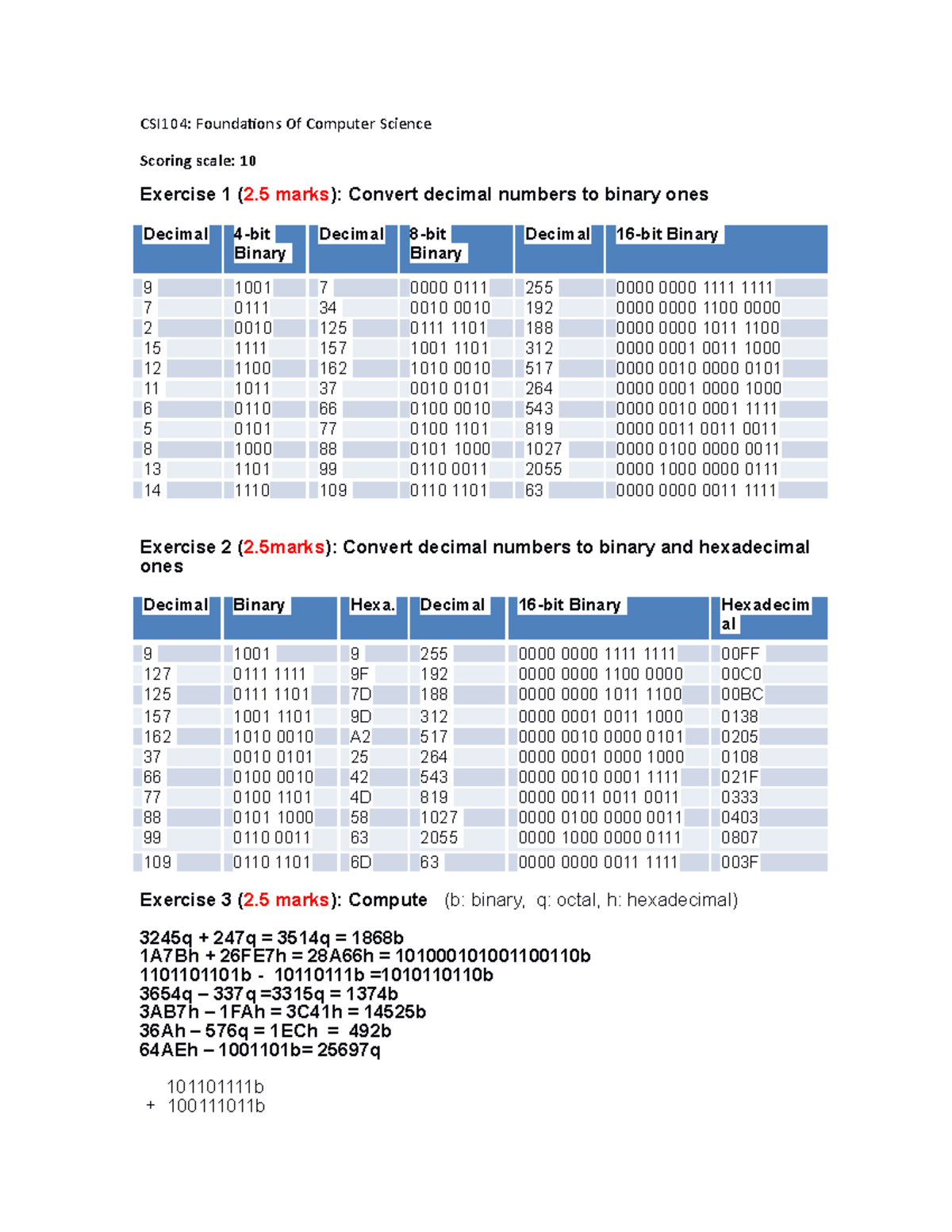 11 - nothing - CSI104: Foundations Of Computer Science Scoring scale ...