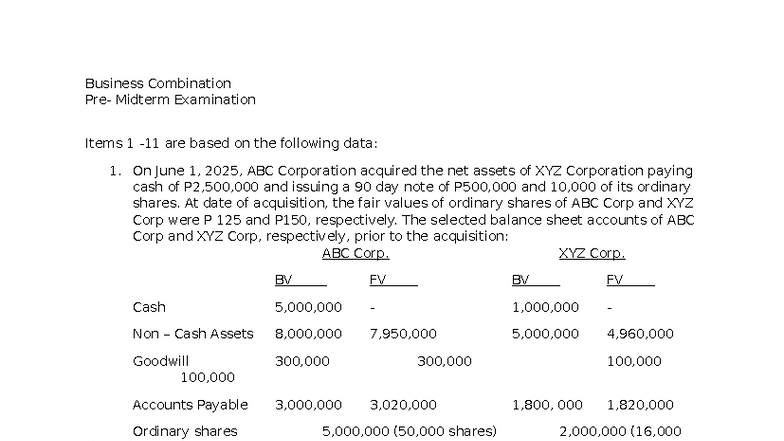 Business Combination Midterm Exam Review - Course Code: BCOM 101 - Studocu
