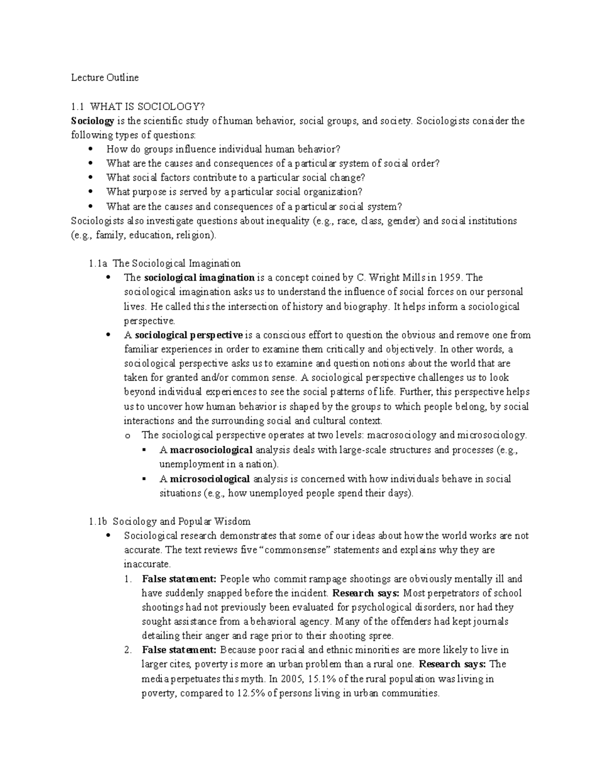 Sociology 101: Lecture Outline on Human Behavior & Social Forces - Studocu