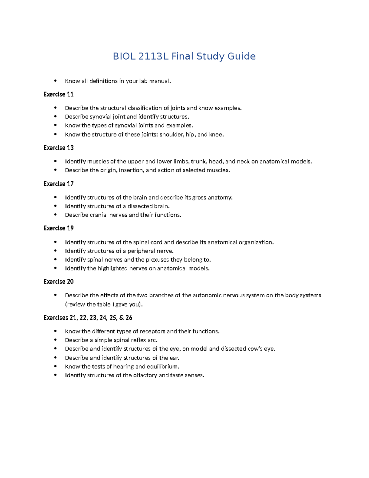 BIOL 2113L Final Study Guide: Key Concepts & Structures for Exam - Studocu