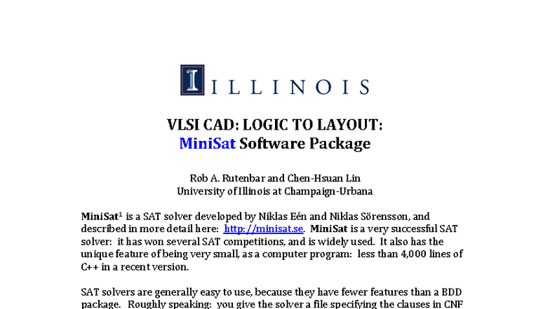 VLSI CAD: Logic to Layout - MiniSat Software Overview (9CA18080) - Studocu