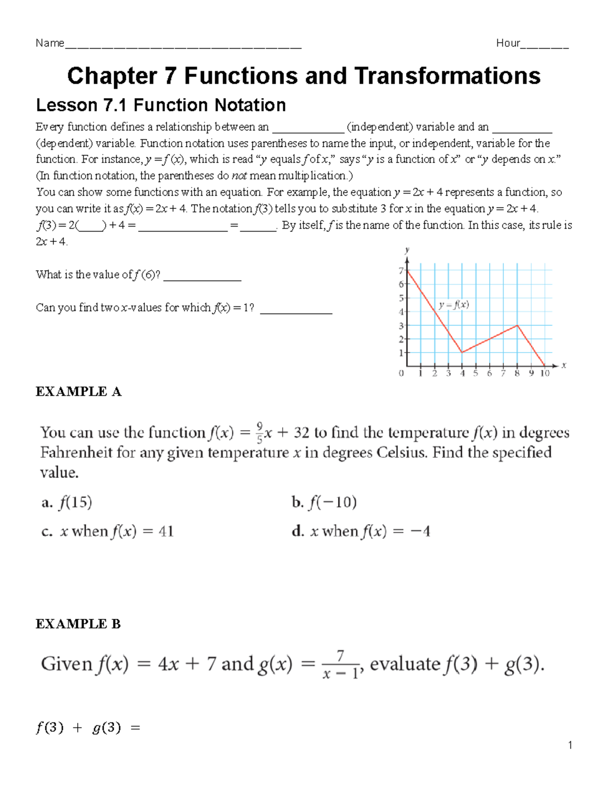 Discovering Algebra (Course Code) - Chapter 7 Functions ...