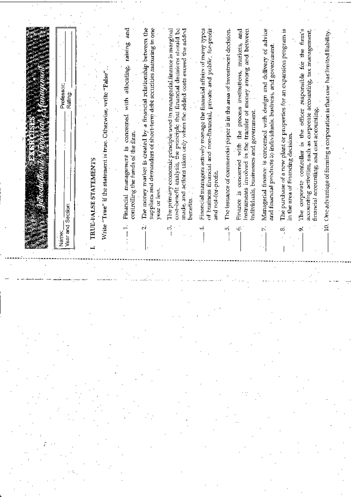 Finman Assignment Lesson 1 - Intro to Financial Management Exercises ...