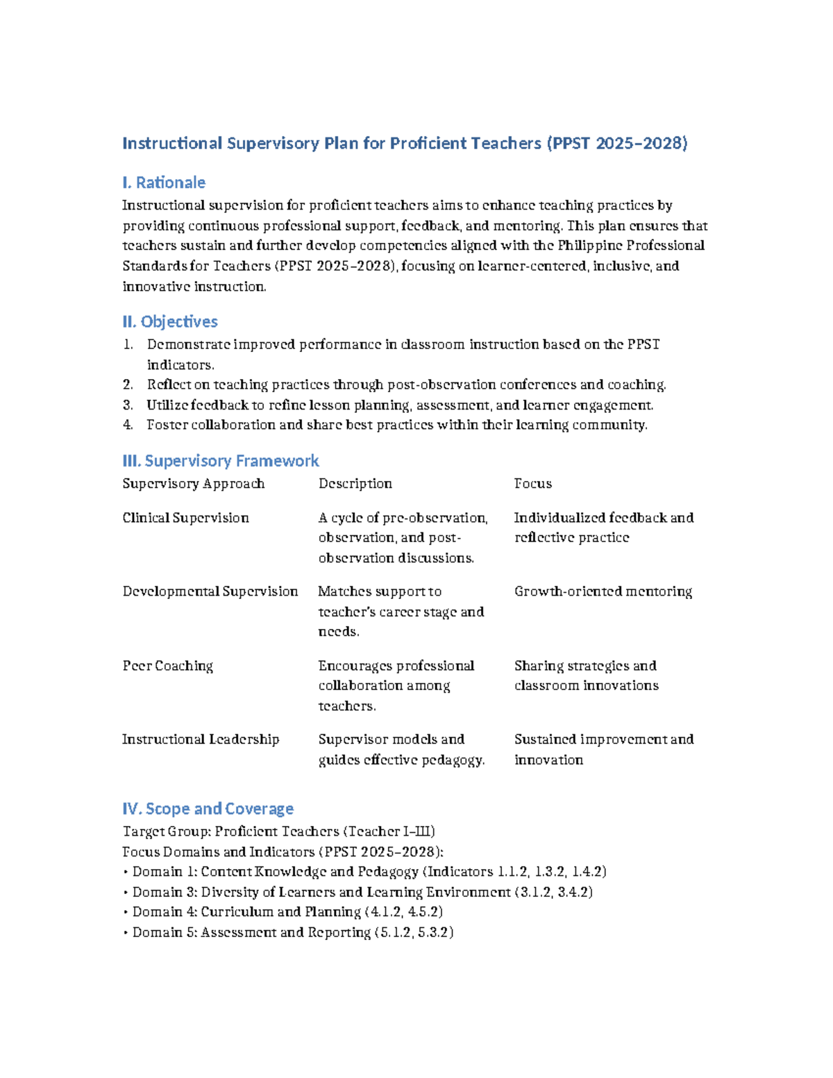Instructional Supervisory Plan for Proficient Teachers (PPST) - Studocu