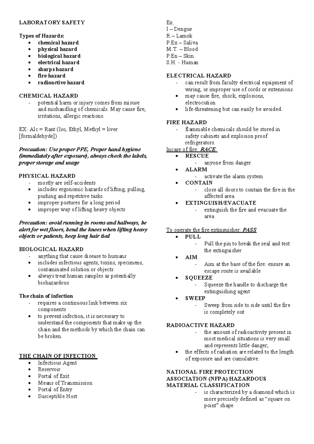 Histo-LAB: Laboratory Safety Hazards and Precautions Guide - Studocu
