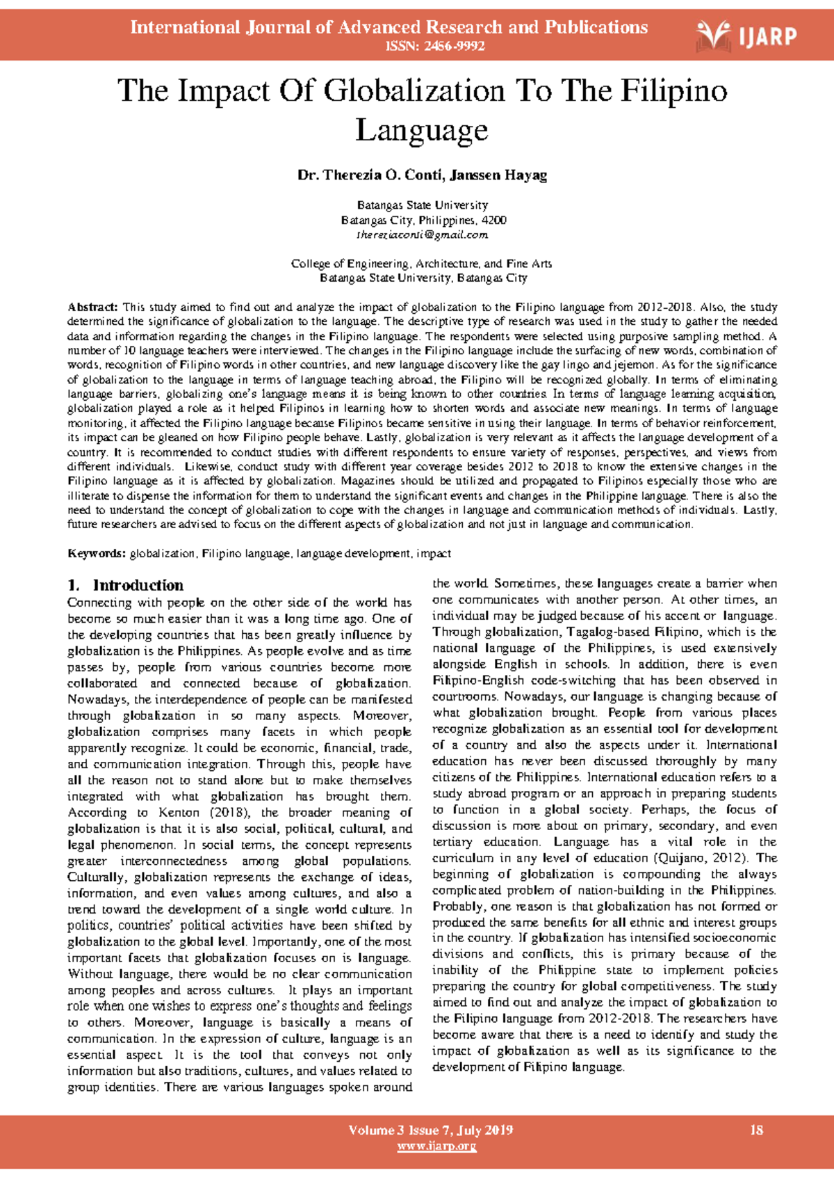The Impact of Globalization on the Filipino Language: A Study (ENG 101 ...