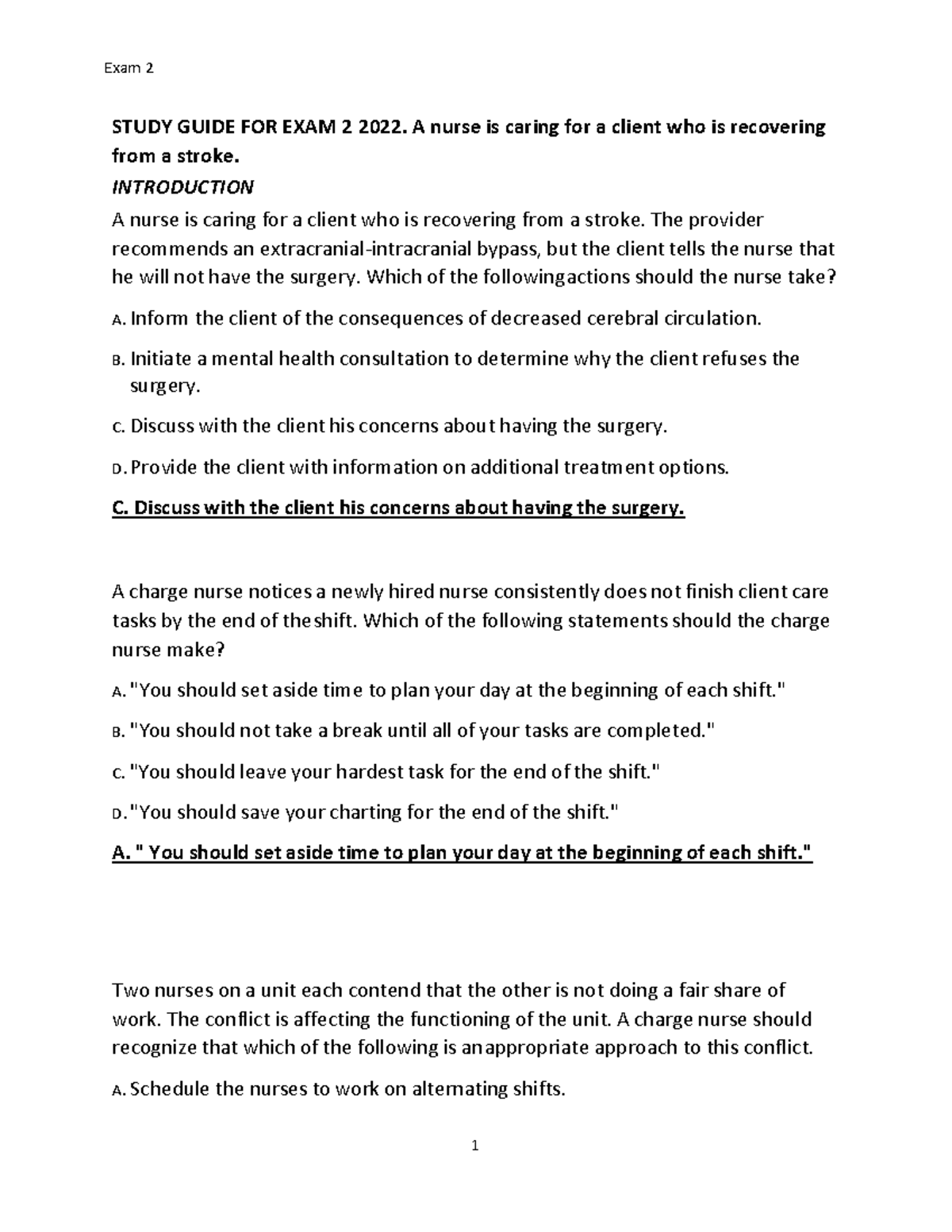 Study Guide for Nursing Exam 2: Stroke Patient Care Insights - Studocu