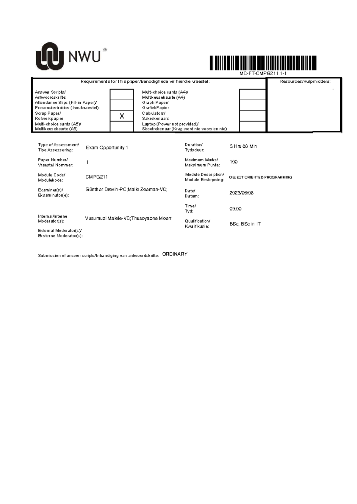 CMPG211.1-1 Object Oriented Programming Exam Paper - June 2023 - Studocu