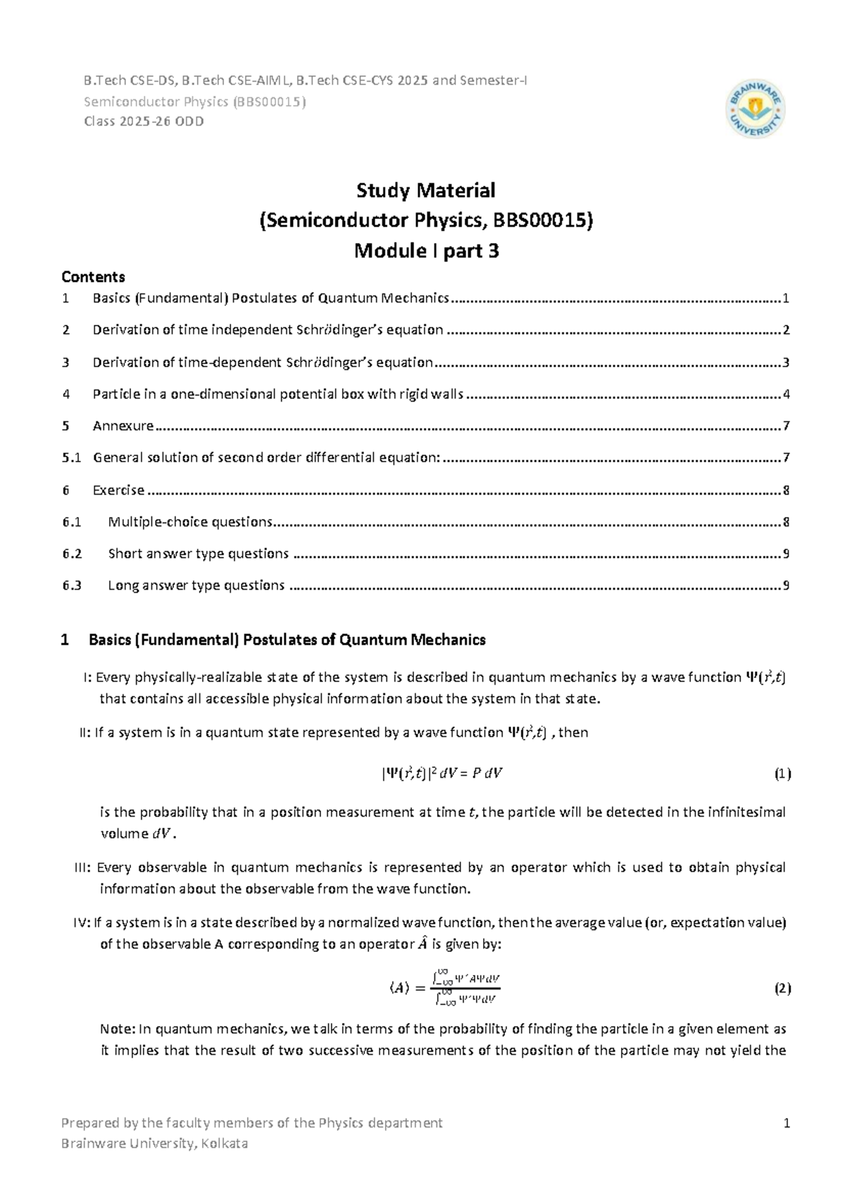 B.Tech 2025 Semiconductor Physics ODD Study Material - Module I Part 3 ...