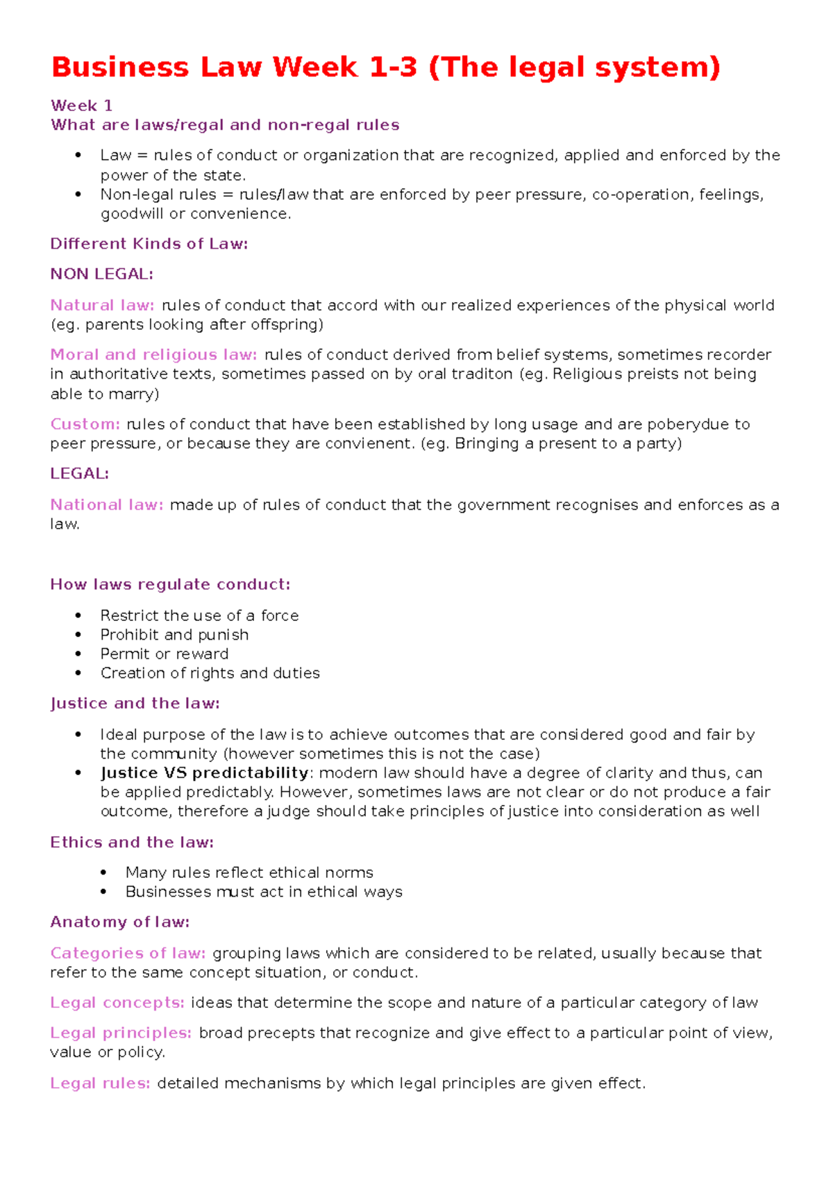 Business Law 101: Week 1-3 Overview of Legal Systems and Principles ...