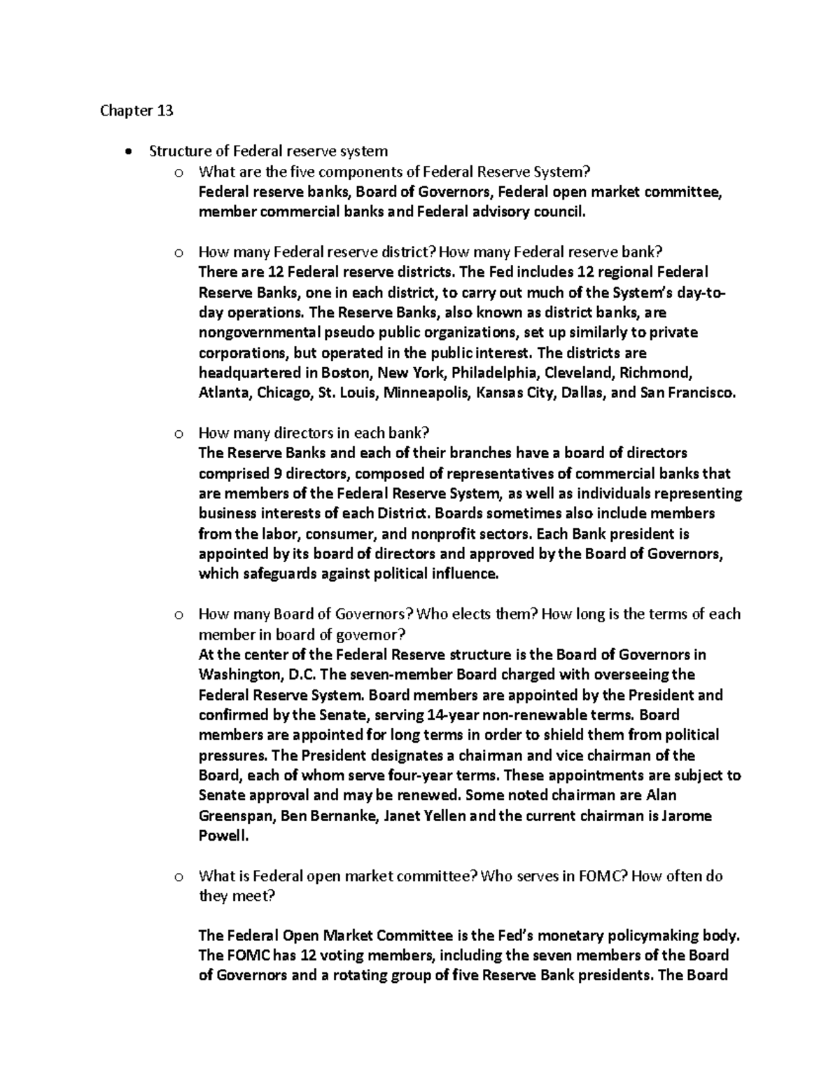 Chapter 13 notes on the structure of the Federal Reserve System - Studocu