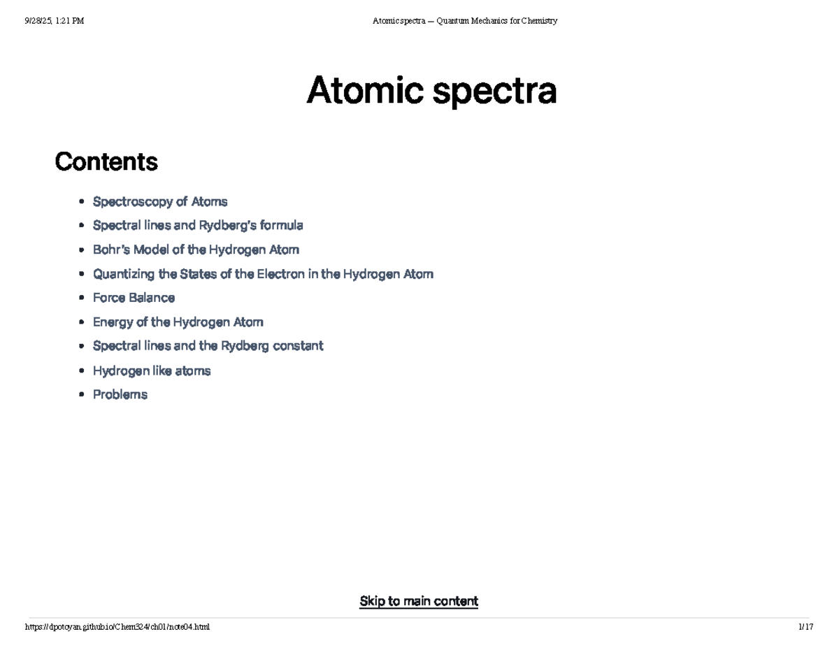 Atomic Spectra and Quantum Mechanics Principles - Chem 324 Notes - Studocu