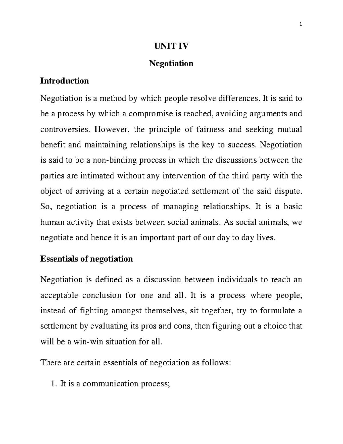 Negotiation - Simulation Report for Course UNIT IV Insights - Studocu