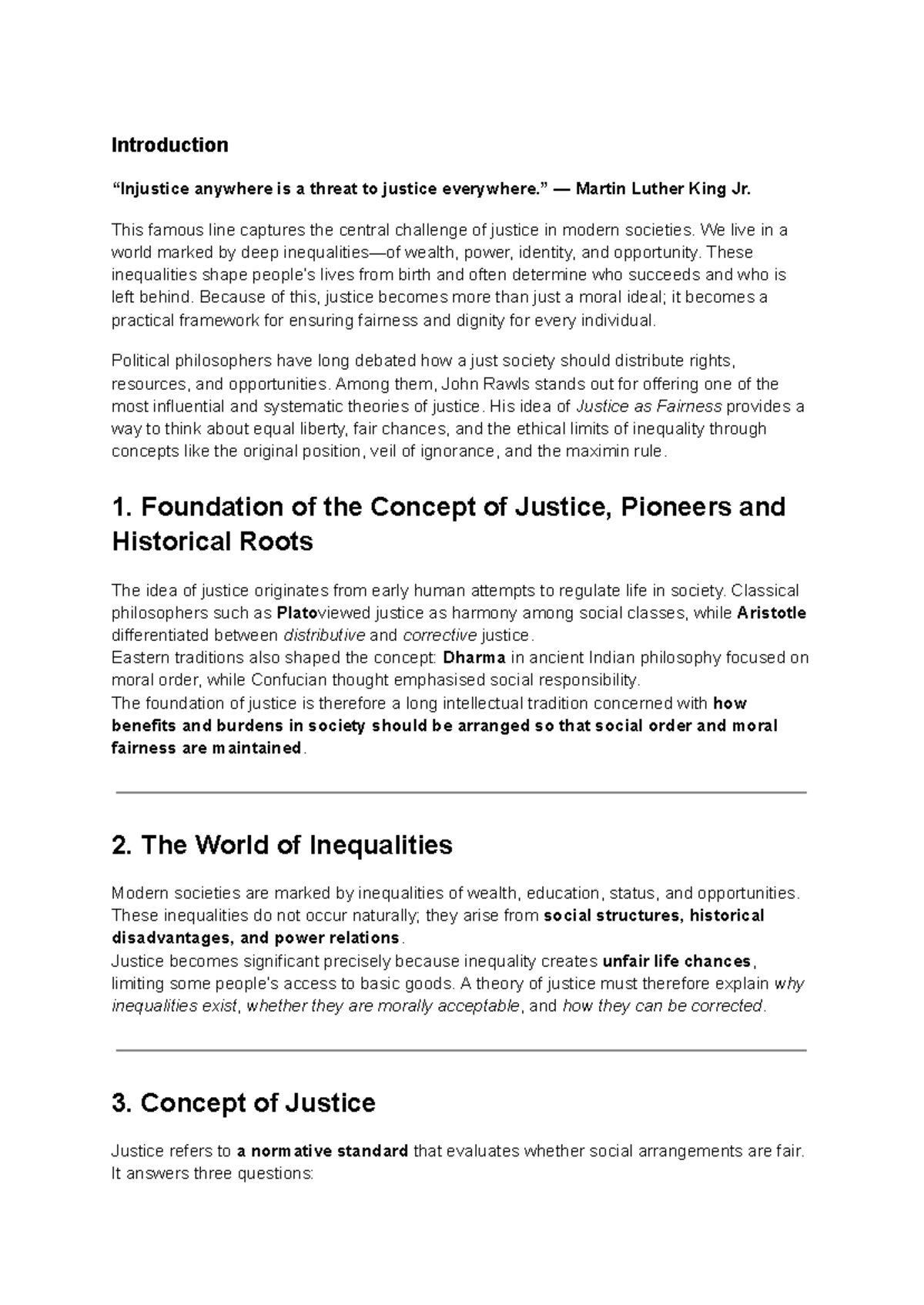 Justice: Analyzing Inequalities and Theories of Fairness - Studocu