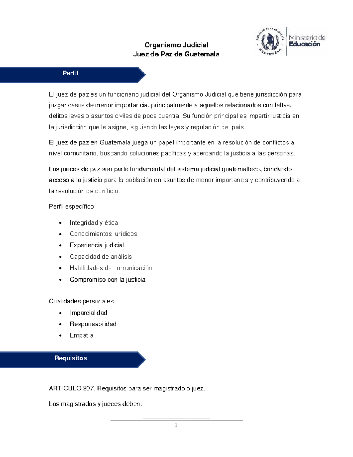 Perfil del Juez de Paz en Guatemala: Funciones y Requisitos - Studocu