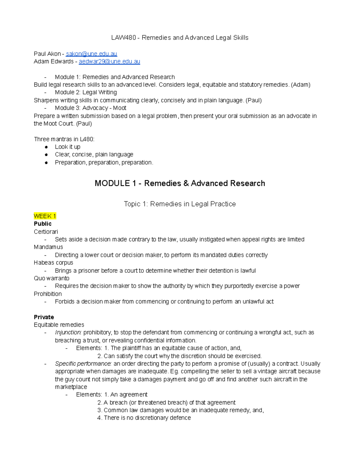 LAW480 Remedies & Advanced Legal Skills: Comprehensive Study Notes ...