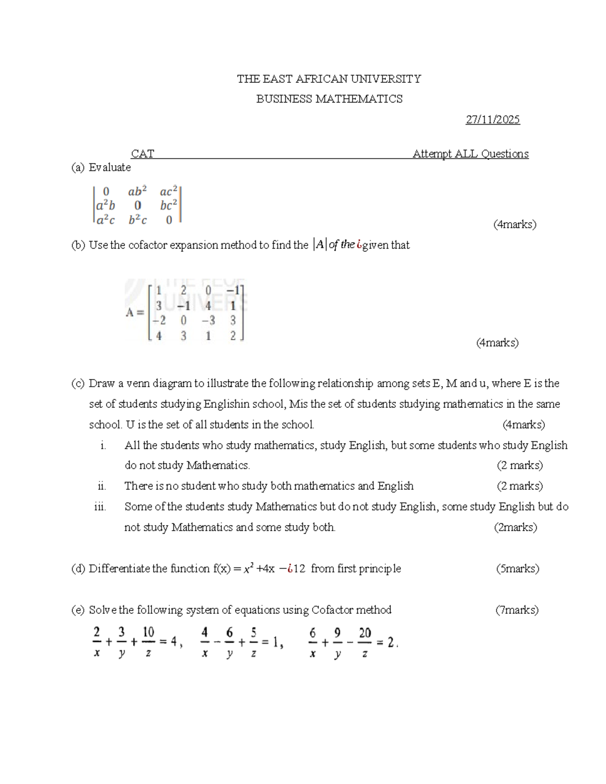 BUS 101: Business Mathematics CAT Evaluation & Problem Solving - Studocu