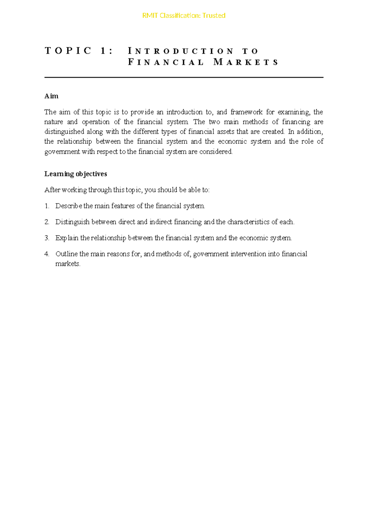 FMI 101 Topic 1 Notes: Introduction to Financial Markets - Studocu