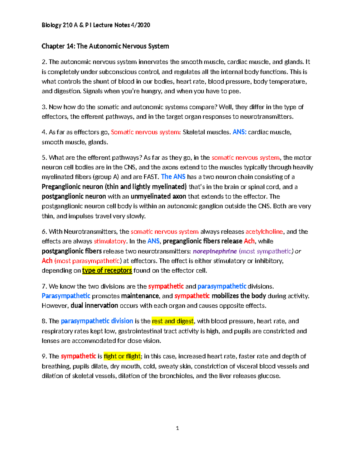 Chapter 14: The Autonomic Nervous System Overview - Studocu