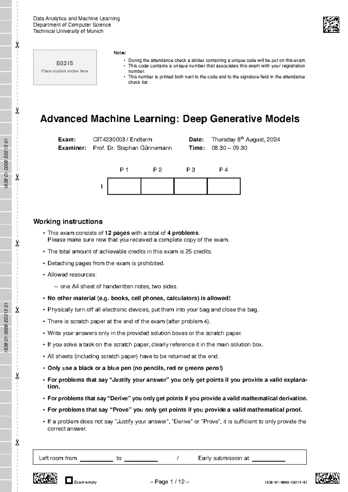 Advanced Machine Learning Exam P1 - Solutions for 2024 - Studocu