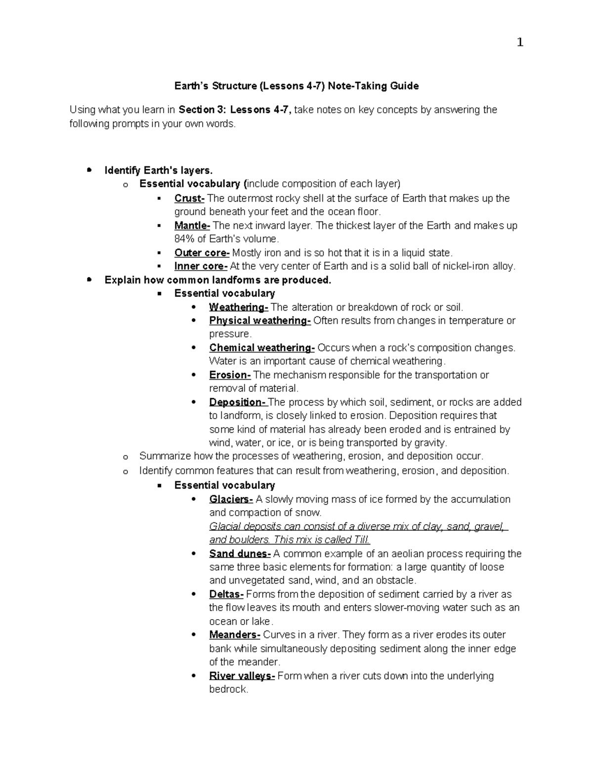 Earth's Structure (Lessons 4-7) Note-Taking Guide - Studocu