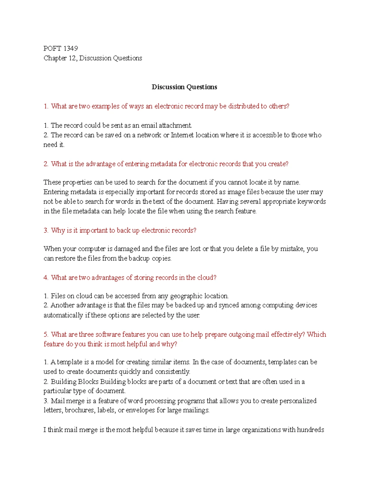 Chapter 10 - Discussion Questions - POFT 1349 Chapter 10, Discussion ...