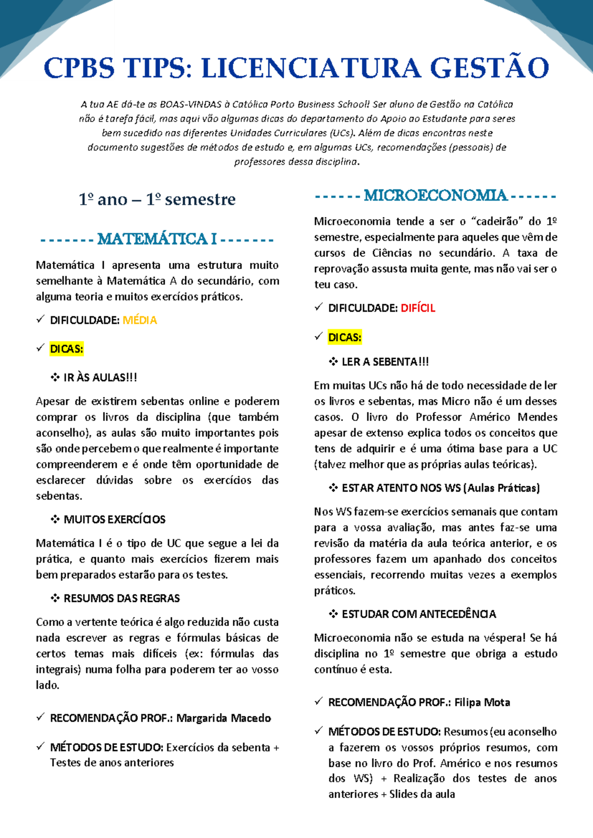 Dicas de Estudo para Alunos de Gestão - CPBS TIPS - Studocu