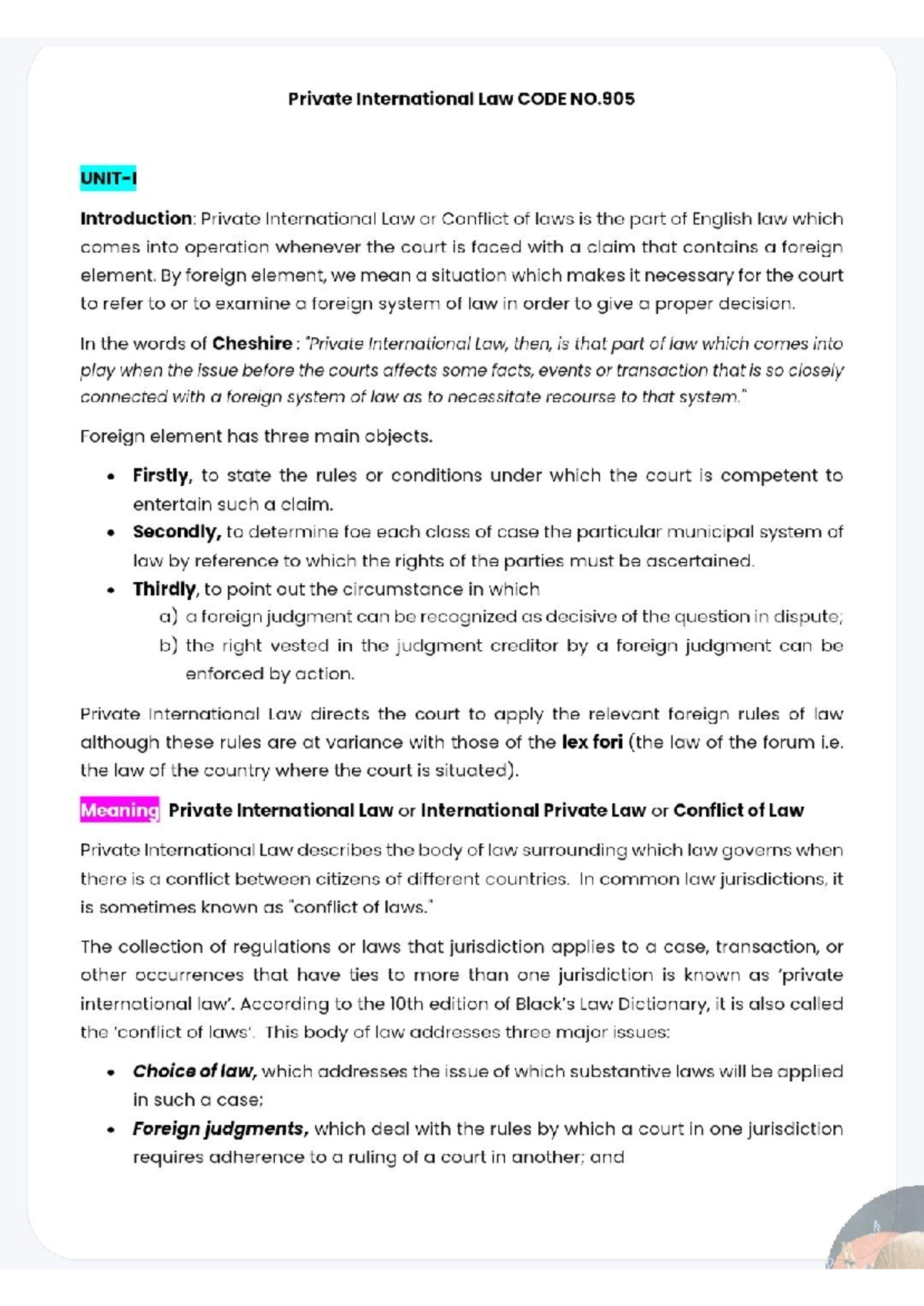 Private International Law Overview and Key Concepts - Studocu