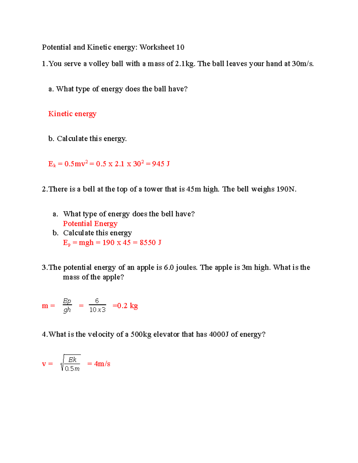 Worksheet 10 Solutions: Practice Problems for Physics Concepts - Studocu