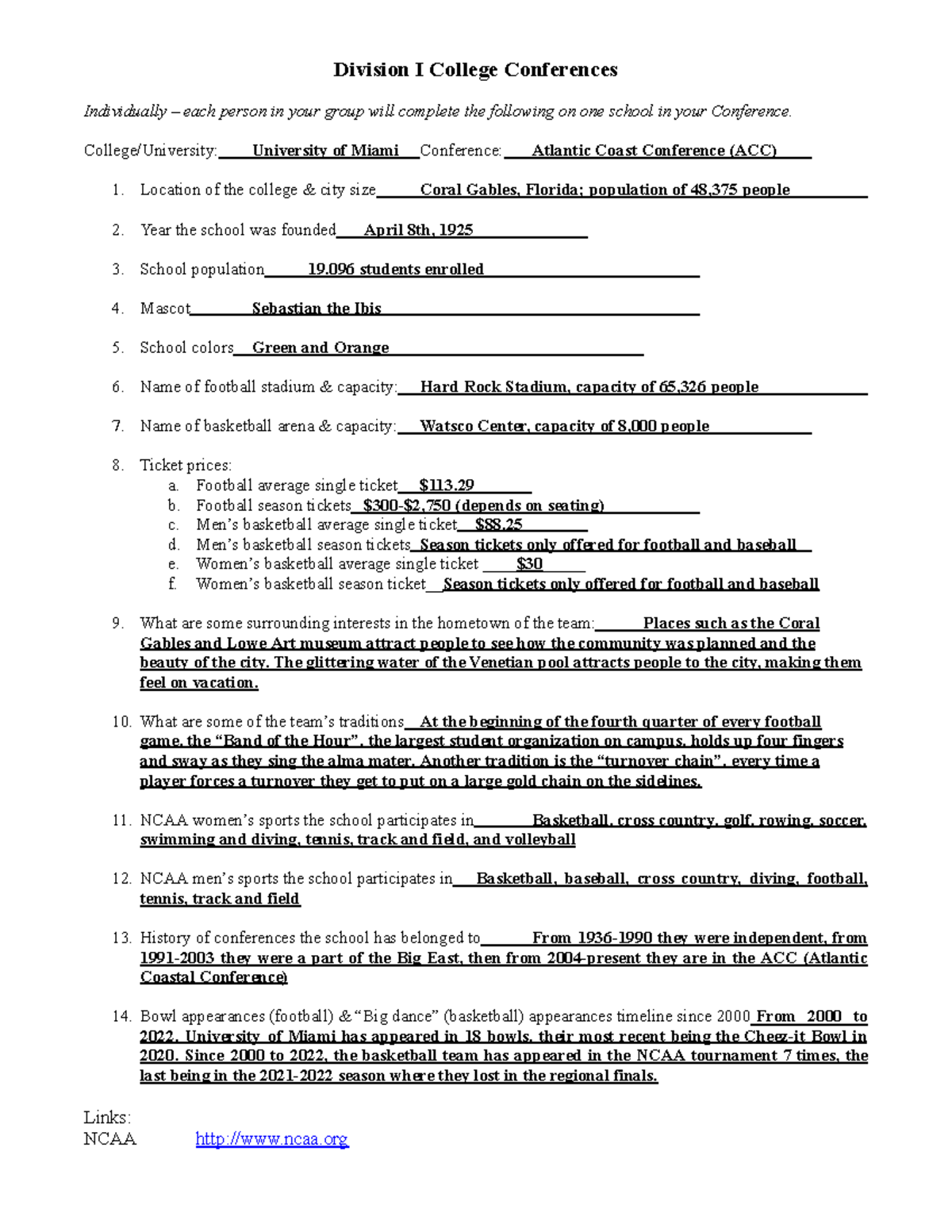 Copy of conference project - Division I College Conferences ...