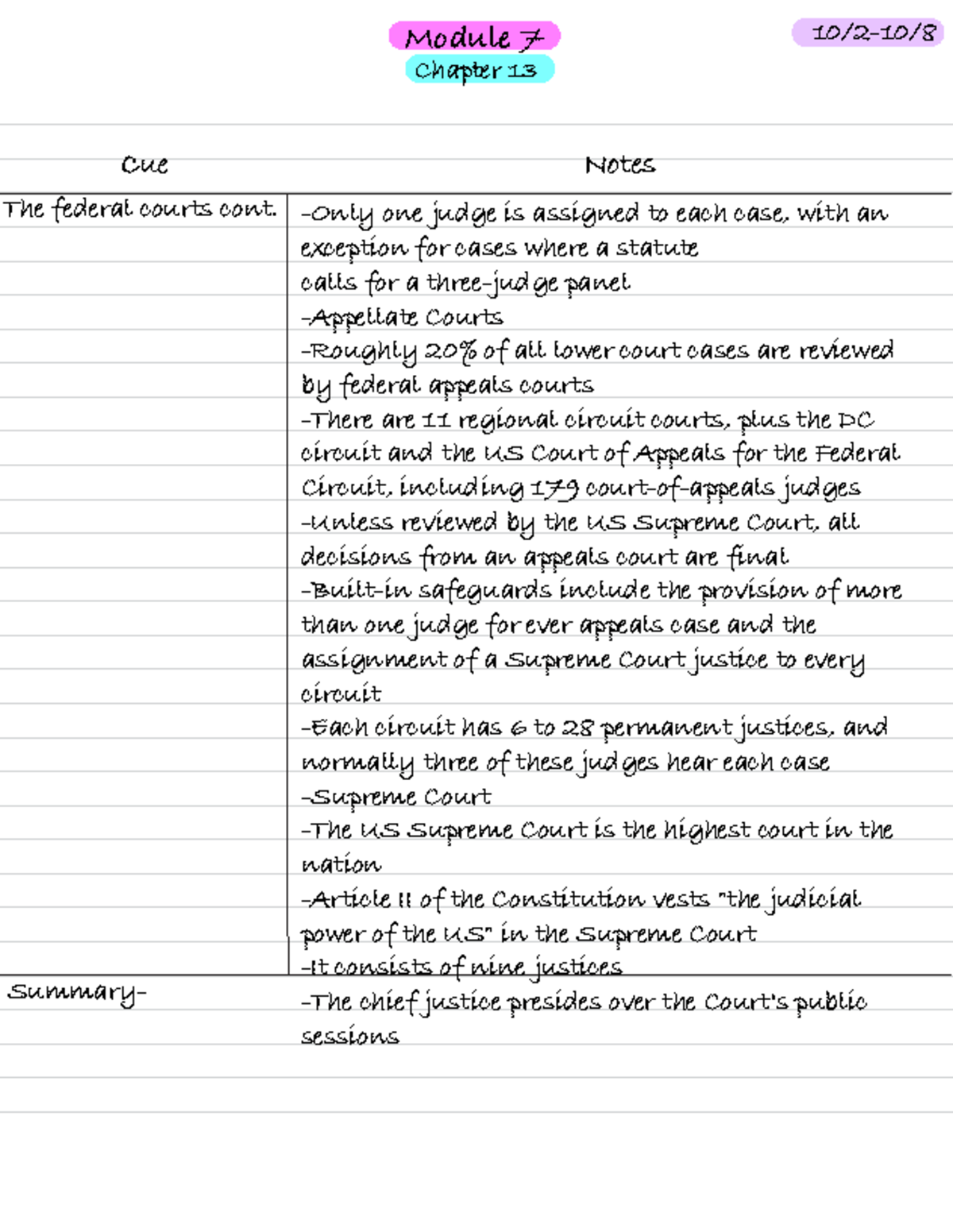 American government (online) 7 - Module 7 Chapter 13 10/2-10/ Cue Notes ...